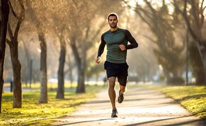 um homem correndo em um caminho em um parque