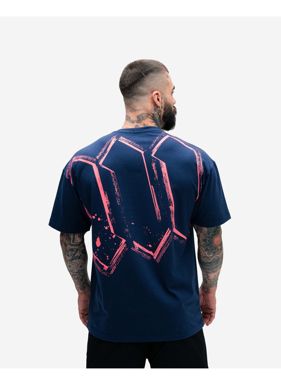 Camiseta Oversized Treino Marinho Mith Nation Doodle Grid