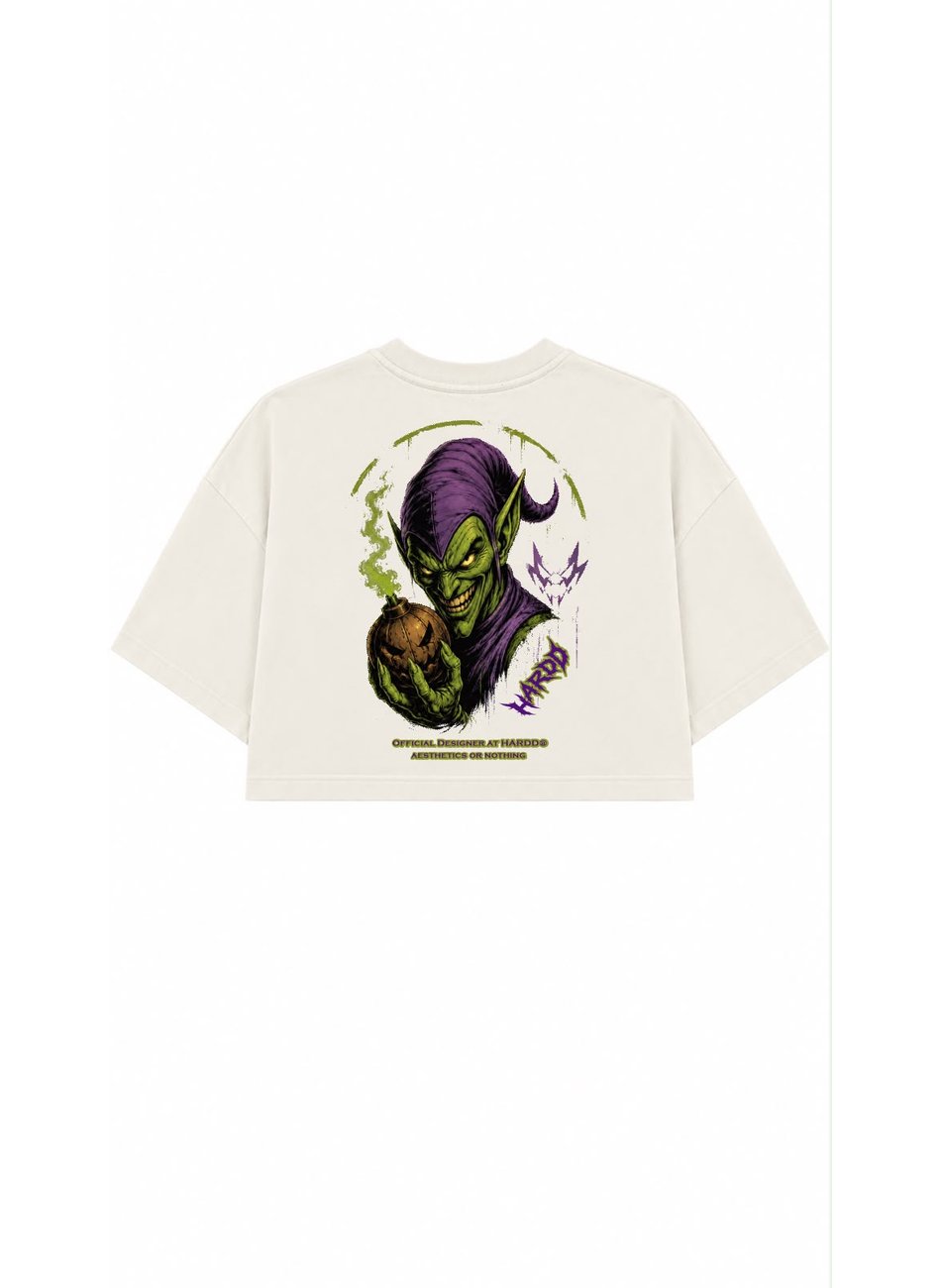 CROPPED OVERSIZED HARDD GREEN GOBLIN,S PUMPKIIN BOMB - OFF WHITE